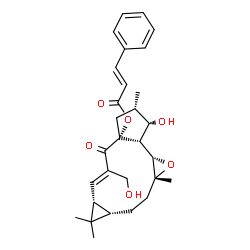 ChemSpider 2D Image | (1aS,1bR,2S,3S,4aR,6E,7aR,8aS,10aR)-2-Hydroxy-6-(hydroxymethyl)-3,8,8,10a-tetramethyl-5-oxo-1a,1b,2,3,4,5,7a,8,8a,9,10,10a-dodecahydro-4aH-cyclopenta[10,11]cyclopropa[5,6]cycloundeca[1,2-b]oxiren-4a-y
l (2E)-3-phenylacrylate | C29H36O6