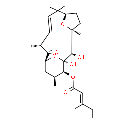 ChemSpider 2D Image | (1S,2R,3S,6R,8E,10R,12S,14S,15S)-1,2-Dihydroxy-3,7,7,10,14-pentamethyl-11-oxo-16,17-dioxatricyclo[10.3.1.1~3,6~]heptadec-8-en-15-yl (2E)-3-methyl-2-pentenoate | C26H40O7