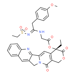 ChemSpider 2D Image | (4S)-4-Ethyl-3,14-dioxo-3,4,12,14-tetrahydro-1H-pyrano[3',4':6,7]indolizino[1,2-b]quinolin-4-yl N-[(1E)-N-(ethylsulfonyl)-2-(4-methoxyphenyl)ethanimidoyl]glycinate | C33H32N4O8S