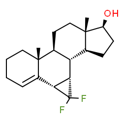 ChemSpider 2D Image | (1aS,5aR,5bS,7aS,8S,10aS,10bR,10cS)-1,1-Difluoro-5a,7a-dimethyl-1,1a,3,4,5,5a,5b,6,7,7a,8,9,10,10a,10b,10c-hexadecahydrocyclopenta[a]cyclopropa[l]phenanthren-8-ol | C20H28F2O