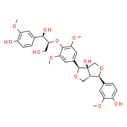 ChemSpider 2D Image | (1R,2S)-2-{4-[(1S,3aS,4R,6aR)-6a-Hydroxy-4-(4-hydroxy-3-methoxyphenyl)tetrahydro-1H,3H-furo[3,4-c]furan-1-yl]-2,6-dimethoxyphenoxy}-1-(4-hydroxy-3-methoxyphenyl)-1,3-propanediol | C31H36O12