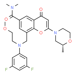ChemSpider 2D Image | 8-{[(3,5-Difluorophenyl)(2-methoxyethyl)amino]methyl}-N,N-dimethyl-2-[(2R)-2-methyl-4-morpholinyl]-4-oxo-4H-chromene-6-carboxamide | C27H31F2N3O5