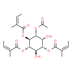 ChemSpider 2D Image | (1S,2S,3R,4S,5R,6R)-6-Acetoxy-3,5-dihydroxy-1,2,4-cyclohexanetriyl (2Z,2'Z,2''Z)tris(2-methyl-2-butenoate) | C23H32O10