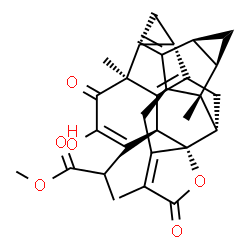 ChemSpider 2D Image | Methyl 2-[(1aR,1bS,4aR,4bS,8aS,9aS,10aR,10bS,10cS,11bS)-3-hydroxy-1b,7,10b-trimethyl-9-methylene-2,6-dioxo-1,1a,1b,2,4a,6,8,8a,9,9a,10,10a,10b,10c,11,11b-hexadecahydrocyclopropa[4,5]cyclopropa[4',5']c
yclopenta[1',2':7,8]acephenanthryleno[10a,10-b]furan-4-yl]propanoate | C31H34O6