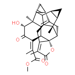 ChemSpider 2D Image | Methyl (2E)-2-[(1aR,1bS,2R,4aR,4bS,8aS,9aS,10aR,10bS,10cS,11bS)-2-hydroxy-1b,7,10b-trimethyl-9-methylene-3,6-dioxo-1a,1b,2,3,4a,6,8,8a,9,9a,10,10a,10b,10c,11,11b-hexadecahydrocyclopropa[4,5]cyclopropa
[4',5']cyclopenta[1',2':7,8]acephenanthryleno[10a,10-b]furan-4(1H)-ylidene]propanoate | C31H34O6