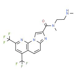 ChemSpider 2D Image | N-Methyl-N-[2-(methylamino)ethyl]-2,4-bis(trifluoromethyl)imidazo[1,2-a][1,8]naphthyridine-8-carboxamide | C17H15F6N5O