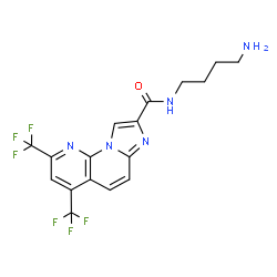 ChemSpider 2D Image | N-(4-Aminobutyl)-2,4-bis(trifluoromethyl)imidazo[1,2-a][1,8]naphthyridine-8-carboxamide | C17H15F6N5O