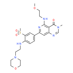 ChemSpider 2D Image | 5-[(2-Methoxyethyl)amino]-3-methyl-7-[3-(methylsulfonyl)-4-{[2-(4-morpholinyl)ethyl]amino}phenyl]pyrido[4,3-d]pyrimidin-4(3H)-one | C24H32N6O5S