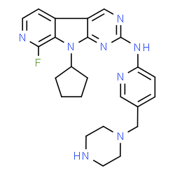 ChemSpider 2D Image | 9-Cyclopentyl-8-fluoro-N-[5-(1-piperazinylmethyl)-2-pyridinyl]-9H-pyrido[4',3':4,5]pyrrolo[2,3-d]pyrimidin-2-amine | C24H27FN8