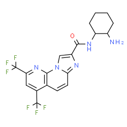ChemSpider 2D Image | N-(2-Aminocyclohexyl)-2,4-bis(trifluoromethyl)imidazo[1,2-a][1,8]naphthyridine-8-carboxamide | C19H17F6N5O