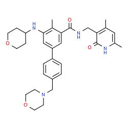 ChemSpider 2D Image | N-[(4,6-Dimethyl-2-oxo-1,2-dihydro-3-pyridinyl)methyl]-4-methyl-4'-(4-morpholinylmethyl)-5-(tetrahydro-2H-pyran-4-ylamino)-3-biphenylcarboxamide | C32H40N4O4