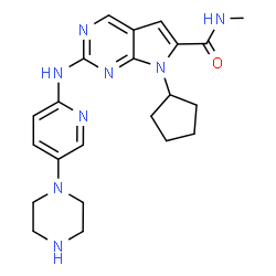 ChemSpider 2D Image | 7-Cyclopentyl-N-methyl-2-{[5-(1-piperazinyl)-2-pyridinyl]amino}-7H-pyrrolo[2,3-d]pyrimidine-6-carboxamide | C22H28N8O