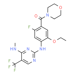 ChemSpider 2D Image | (5-Ethoxy-2-fluoro-4-{[4-(methylamino)-5-(trifluoromethyl)-2-pyrimidinyl]amino}phenyl)(4-morpholinyl)methanone | C19H21F4N5O3