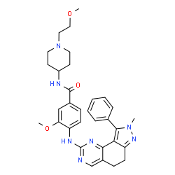 ChemSpider 2D Image | 3-Methoxy-N-[1-(2-methoxyethyl)-4-piperidinyl]-4-[(8-methyl-9-phenyl-6,8-dihydro-5H-pyrazolo[3,4-h]quinazolin-2-yl)amino]benzamide | C32H37N7O3