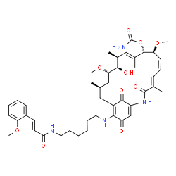 ChemSpider 2D Image | (4E,6Z,8S,9S,10E,12S,13R,14S,16R)-13-Hydroxy-8,14-dimethoxy-19-[(6-{[(2E)-3-(2-methoxyphenyl)-2-propenoyl]amino}hexyl)amino]-4,10,12,16-tetramethyl-3,20,22-trioxo-2-azabicyclo[16.3.1]docosa-1(21),4,6,
10,18-pentaen-9-yl carbamate | C44H60N4O10