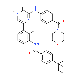 ChemSpider 2D Image | 4-(2-Methyl-2-butanyl)-N-[2-methyl-3-(4-methyl-6-{[4-(4-morpholinylcarbonyl)phenyl]amino}-5-oxo-4,5-dihydro-2-pyrazinyl)phenyl]benzamide | C35H39N5O4