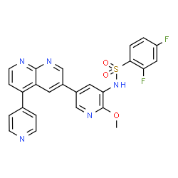 ChemSpider 2D Image | 2,4-Difluoro-N-{2-methoxy-5-[5-(4-pyridinyl)-1,8-naphthyridin-3-yl]-3-pyridinyl}benzenesulfonamide | C25H17F2N5O3S