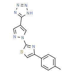 ChemSpider 2D Image | 5-{1-[4-(4-Methylphenyl)-1,3-thiazol-2-yl]-1H-pyrazol-4-yl}-1H-tetrazole | C14H11N7S