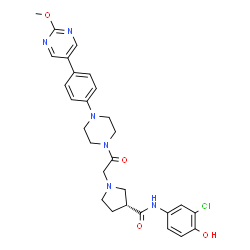 ChemSpider 2D Image | (3R)-N-(3-Chloro-4-hydroxyphenyl)-1-(2-{4-[4-(2-methoxy-5-pyrimidinyl)phenyl]-1-piperazinyl}-2-oxoethyl)-3-pyrrolidinecarboxamide | C28H31ClN6O4