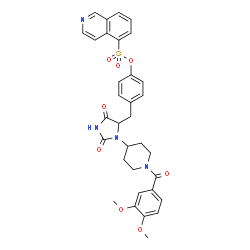 ChemSpider 2D Image | 4-({3-[1-(3,4-Dimethoxybenzoyl)-4-piperidinyl]-2,5-dioxo-4-imidazolidinyl}methyl)phenyl 5-isoquinolinesulfonate | C33H32N4O8S