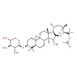 ChemSpider 2D Image | 2-[(1S,2R,3S,4R,7R,9S,12R,14S,17R,18R,19R,21R,22R)-2-Hydroxy-3,8,8,17,19,21-hexamethyl-9-(beta-D-xylopyranosyloxy)-23,24-dioxaheptacyclo[19.2.1.0~1,18~.0~3,17~.0~4,14~.0~7,12~.0~12,14~]tetracos-22-yl]
-2-propanyl acetate | C38H60O10