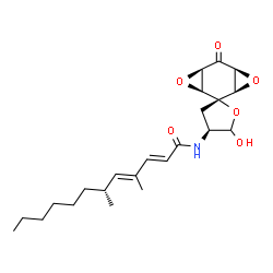 ChemSpider 2D Image | (2E,4E,6R)-N-[(1R,2r,3S,4'S,5R,7S)-5'-Hydroxy-6-oxodihydro-3'H-spiro[4,8-dioxatricyclo[5.1.0.0~3,5~]octane-2,2'-furan]-4'-yl]-4,6-dimethyl-2,4-dodecadienamide | C23H33NO6