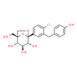 ChemSpider 2D Image | (1S,2S,3S,4R,5S)-5-[4-Chloro-3-(4-hydroxybenzyl)phenyl]-1-(hydroxymethyl)-6,8-dioxabicyclo[3.2.1]octane-2,3,4-triol (non-preferred name) | C20H21ClO7