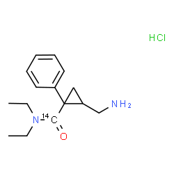 ChemSpider 2D Image | 2-(Aminomethyl)-N,N-diethyl-1-phenylcyclopropane(~14~C)carboxamide hydrochloride (1:1) | C1414CH23ClN2O