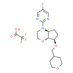 ChemSpider 2D Image | (4aS,7R,7aR)-4-(5-Fluoro-2-pyrimidinyl)-7-(tetrahydro-2H-pyran-4-ylmethoxy)octahydrocyclopenta[b][1,4]oxazine trifluoroacetate (1:1) | C19H25F4N3O5