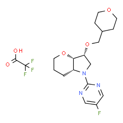 ChemSpider 2D Image | (3R,3aS,7aR)-1-(5-Fluoro-2-pyrimidinyl)-3-(tetrahydro-2H-pyran-4-ylmethoxy)octahydropyrano[3,2-b]pyrrole trifluoroacetate (1:1) | C19H25F4N3O5
