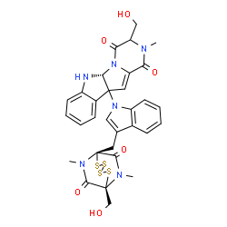 ChemSpider 2D Image | (5aR)-3-(Hydroxymethyl)-10b-(3-{[(1S,6S)-6-(hydroxymethyl)-7,9-dimethyl-8,10-dioxo-2,3,4,5-tetrathia-7,9-diazabicyclo[4.2.2]dec-1-yl]methyl}-1H-indol-1-yl)-2-methyl-6,10b-dihydro-2H-pyrazino[1',2':1,5
]pyrrolo[2,3-b]indole-1,4(3H,5aH)-dione | C31H30N6O6S4