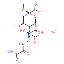 ChemSpider 2D Image | Sodium methyl (6R)-5-acetamido-6-[(1R,2R)-3-{[amino(oxo)acetyl]amino}-1,2-dihydroxypropyl]-3,5-dideoxy-beta-L-threo-hex-2-ulopyranosidonate | C14H22N3NaO10