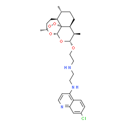 ChemSpider 2D Image | N-(7-Chloro-4-quinolinyl)-N'-(2-{[(1R,4S,5R,8S,9R,10R,12R,13R)-1,5,9-trimethyl-11,14,15,16-tetraoxatetracyclo[10.3.1.0~4,13~.0~8,13~]hexadec-10-yl]oxy}ethyl)-1,2-ethanediamine | C28H38ClN3O5