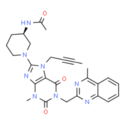 ChemSpider 2D Image | N-[(3R)-1-{7-(2-Butyn-1-yl)-3-methyl-1-[(4-methyl-2-quinazolinyl)methyl]-2,6-dioxo-2,3,6,7-tetrahydro-1H-purin-8-yl}-3-piperidinyl]acetamide | C27H30N8O3