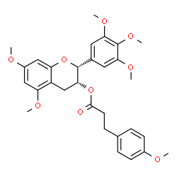 ChemSpider 2D Image | (2R,3R)-5,7-Dimethoxy-2-(3,4,5-trimethoxyphenyl)-3,4-dihydro-2H-chromen-3-yl 3-(4-methoxyphenyl)propanoate | C30H34O9