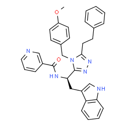 ChemSpider 2D Image | N-{(1R)-2-(1H-Indol-3-yl)-1-[4-(4-methoxybenzyl)-5-(2-phenylethyl)-4H-1,2,4-triazol-3-yl]ethyl}nicotinamide | C34H32N6O2