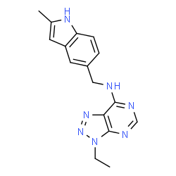 ChemSpider 2D Image | 3-Ethyl-N-[(2-methyl-1H-indol-5-yl)methyl]-3H-[1,2,3]triazolo[4,5-d]pyrimidin-7-amine | C16H17N7