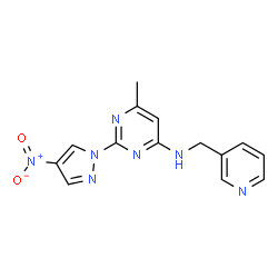 ChemSpider 2D Image | 6-Methyl-2-(4-nitro-1H-pyrazol-1-yl)-N-(3-pyridinylmethyl)-4-pyrimidinamine | C14H13N7O2