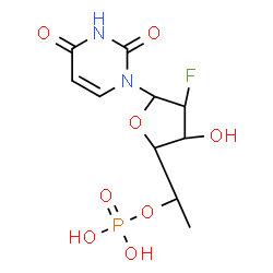 ChemSpider 2D Image | 1-(2,6-Dideoxy-2-fluoro-5-O-phosphono-alpha-L-talofuranosyl)-2,4(1H,3H)-pyrimidinedione | C10H14FN2O8P