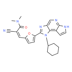 ChemSpider 2D Image | (2Z)-2-Cyano-3-[5-(1-cyclohexyl-1,6-dihydroimidazo[4,5-d]pyrrolo[2,3-b]pyridin-2-yl)-2-furyl]-N,N-dimethylacrylamide | C24H24N6O2