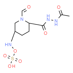 ChemSpider 2D Image | (2S,5R)-N'-Acetyl-1-formyl-5-[(sulfooxy)amino]-2-piperidinecarbohydrazide | C9H16N4O7S