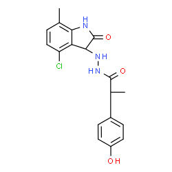 ChemSpider 2D Image | (2S)-N'-[(3R)-4-Chloro-7-methyl-2-oxo-2,3-dihydro-1H-indol-3-yl]-2-(4-hydroxyphenyl)propanehydrazide | C18H18ClN3O3