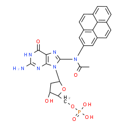 ChemSpider 2D Image | 8-[Acetyl(2-pyrenyl)amino]-2'-deoxyguanosine 5'-(dihydrogen phosphate) | C28H25N6O8P