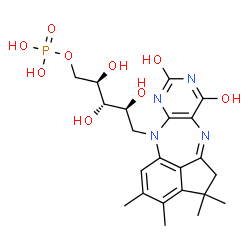 ChemSpider 2D Image | 1-Deoxy-1-(8,10-dihydroxy-2,2,3,4-tetramethyl-1,2-dihydro-6H-indeno[1,7-ef]pyrimido[4,5-b][1,4]diazepin-6-yl)-5-O-phosphono-D-ribitol | C22H29N4O9P