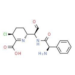 ChemSpider 2D Image | (3S,6R)-6-[(1S)-1-{[(2R)-2-Amino-2-phenylacetyl]amino}-2-oxoethyl]-3-chloro-3,4,5,6-tetrahydro-2-pyridinecarboxylic acid | C16H18ClN3O4