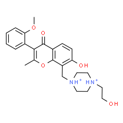 ChemSpider 2D Image | 1-(2-Hydroxyethyl)-4-{[7-hydroxy-3-(2-methoxyphenyl)-2-methyl-4-oxo-4H-chromen-8-yl]methyl}piperazinediium | C24H30N2O5