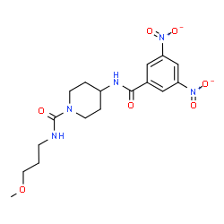 ChemSpider 2D Image | 4-[(3,5-Dinitrobenzoyl)amino]-N-(3-methoxypropyl)-1-piperidinecarboxamide | C17H23N5O7