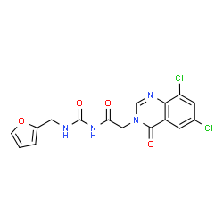 ChemSpider 2D Image | 2-(6,8-Dichloro-4-oxo-3(4H)-quinazolinyl)-N-[(2-furylmethyl)carbamoyl]acetamide | C16H12Cl2N4O4