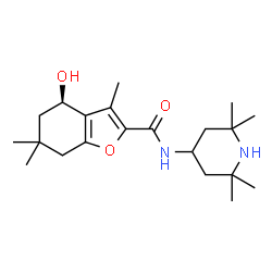 ChemSpider 2D Image | (4R)-4-Hydroxy-3,6,6-trimethyl-N-(2,2,6,6-tetramethyl-4-piperidinyl)-4,5,6,7-tetrahydro-1-benzofuran-2-carboxamide | C21H34N2O3