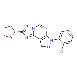 ChemSpider 2D Image | 7-(2-Chlorophenyl)-2-[(2R)-tetrahydro-2-furanyl]-7H-pyrazolo[4,3-e][1,2,4]triazolo[1,5-c]pyrimidine | C16H13ClN6O
